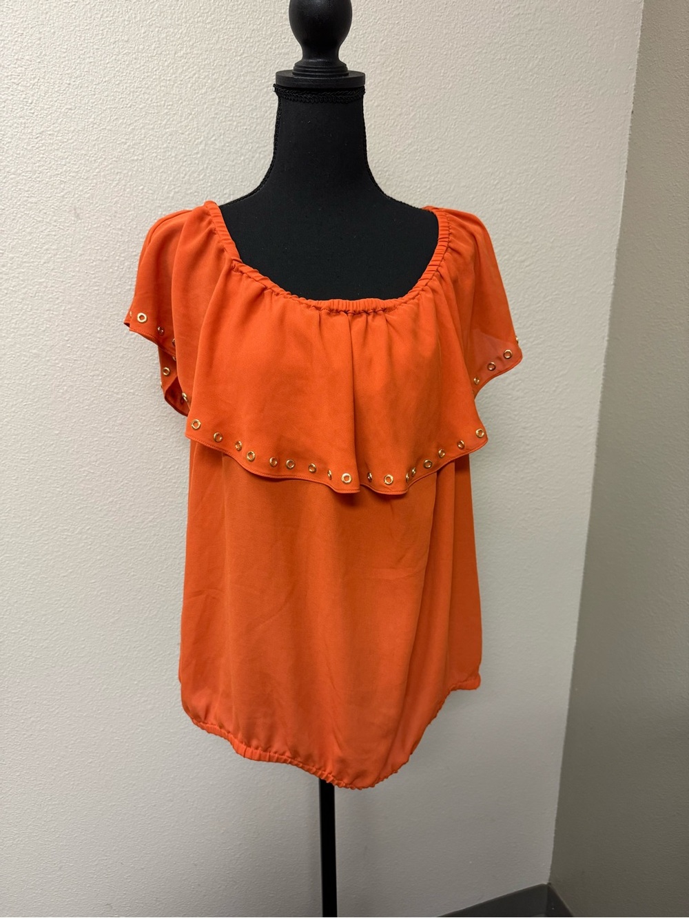 Michael Kors Orange Studded Ruffle Blouse XL Flowy Resort Chic Top - Picture 3 of 12